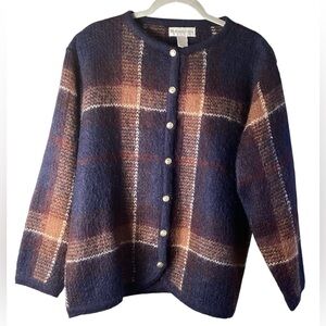 Vintage 1990s Dressbarn Plaid Button Up Cardigan  Mohair Blend Size 14/16